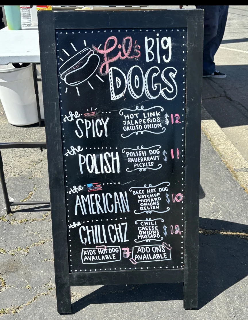 Lil's Big Dogs chalkboard menu
